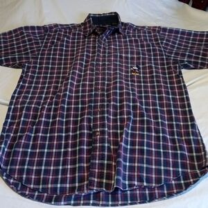 Disney Men's Plaid Button Down Shirt - Blue and Red